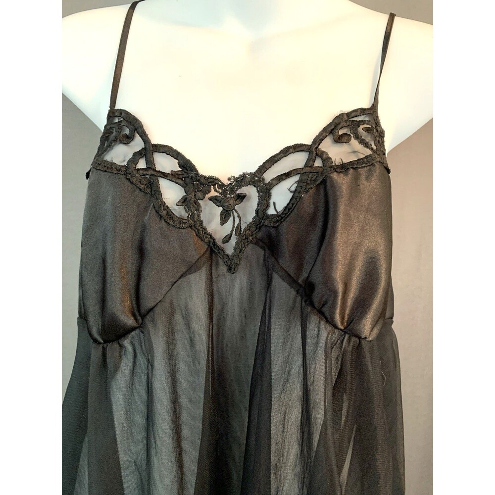 VTG Y2K Cinema Etoile Black Sheer Babydoll Chemise Negligee Medium Sexy Romantic - Picture 3 of 15